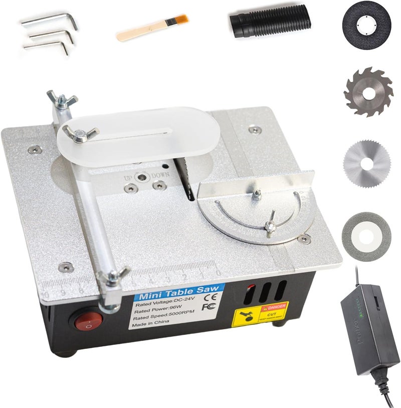 RTOVZON Mini Table Saw, 96W Mini Desktop Electric Saw Cutter 7.1"x5.5", Cut Thickness Adjustable Precision Craft Table Saw with Speed & Angle Adjust 4* Blades, Available for Wood/PCB/Acrylic/Plastic - Image 1